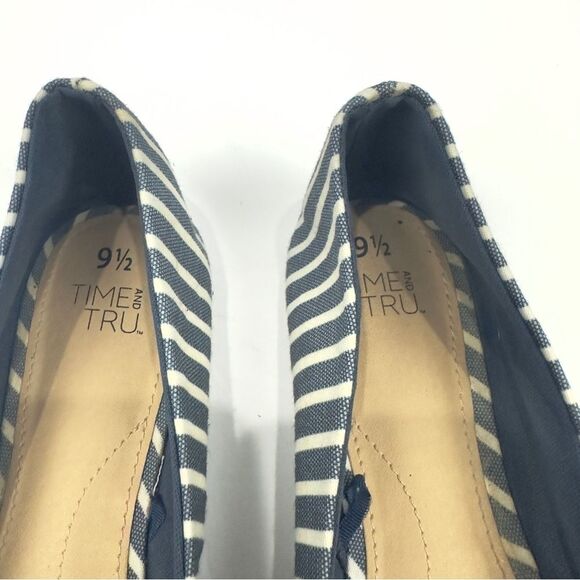 Time and Tru Womens Blue and White Striped Bow Ballet Flats Sz US 9.5/EUR 41.5 - Picture 9 of 11
